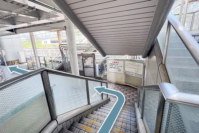 4.From the bottom of the stairs, go straight to the left. If using the elevator, go straight to the right.