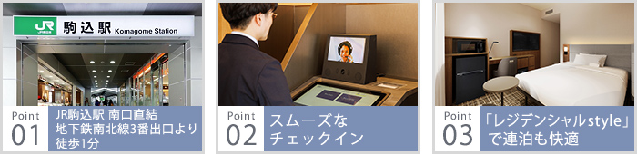 JR駒込駅南口直結、スムーズなチェックイン、「レジデンシャルstyle」で連泊も快適